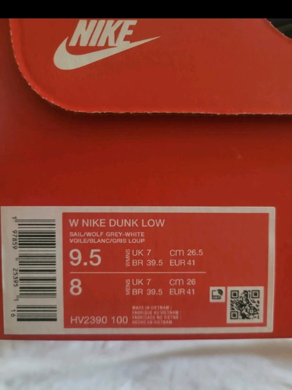 Brand New! Never Worn! Womens Nike Dunk Size 9.5 Sail/Wolf Grey White - Picture 6 of 7
